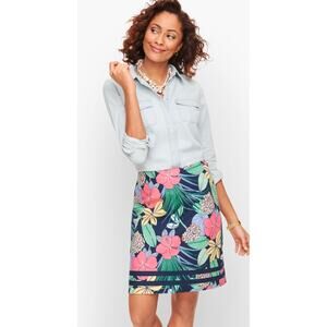 Talbots Cotton Canvas A-line Skirt Hibiscus Print Bright Floral Dopamine Size 12